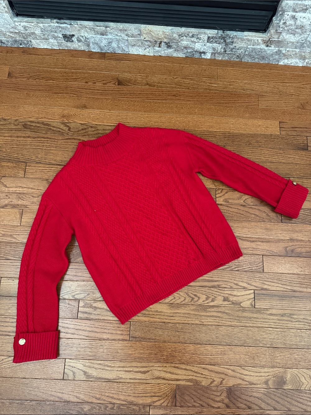 Talbots Red Cable-Knit Turtleneck Sweater